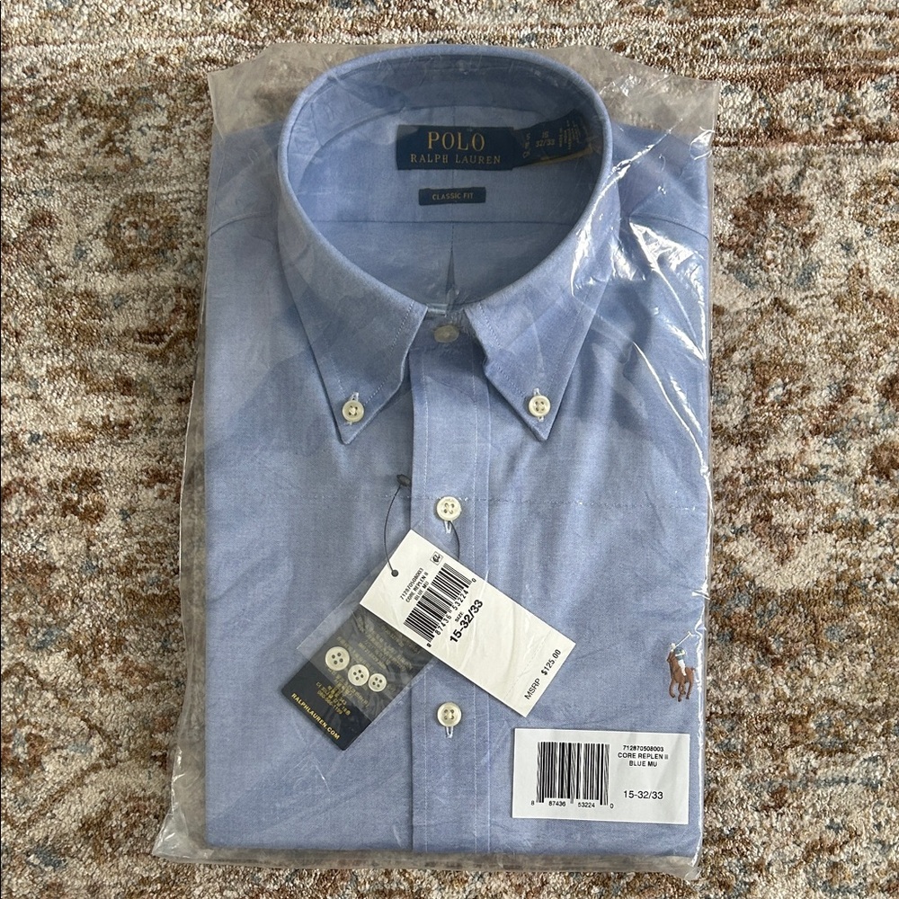 Polo Ralph Lauren Men's Blue Button Down Shirt, Brand New. $125. Sz15 32/33